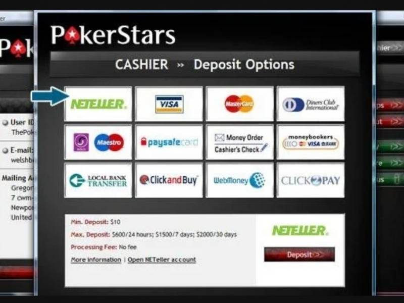 méthodes de dépôt sur Pokerstars